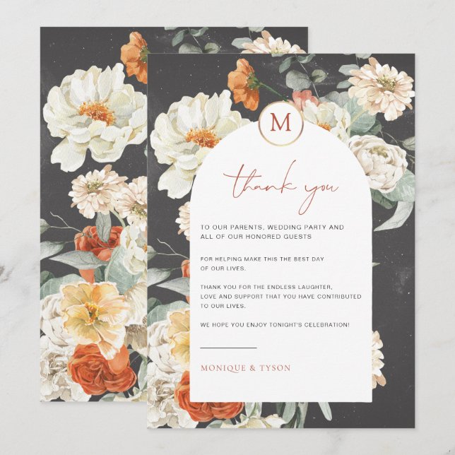 Boho Fleur Dark | Carte de remerciement de table d (Devant / Derrière)