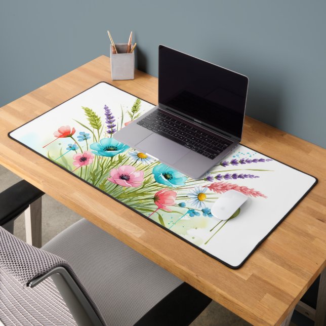Boho Fleur Sauvage Aquarelle Florale Peinture Gout (Bureau 2)