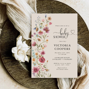 Boho Fleur sauvage Baby shower Invitation