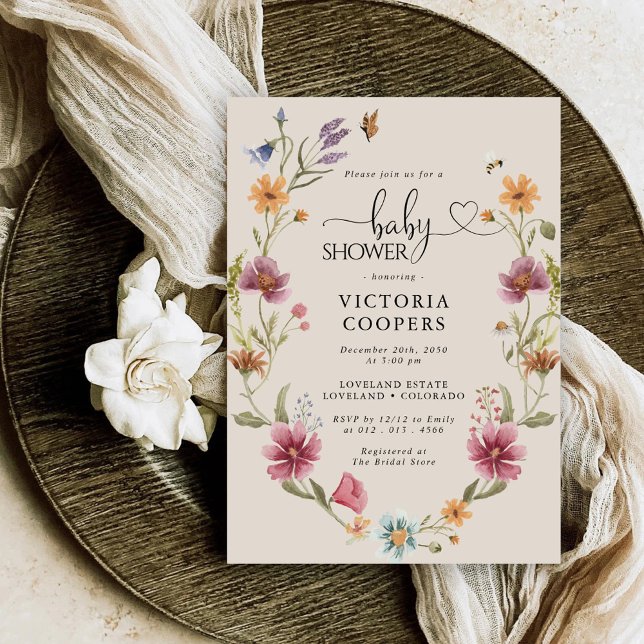 Boho Fleur sauvage Baby shower Invitation (Créateur téléchargé)