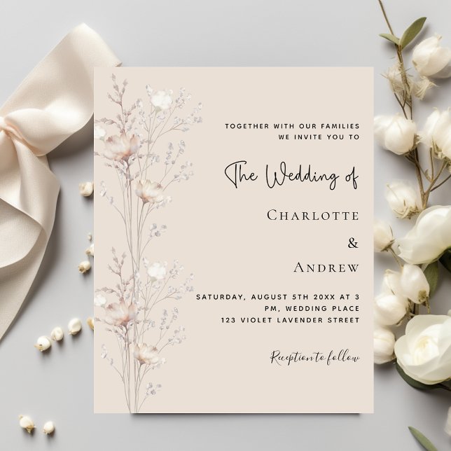 Boho fleur sauvage beige faire-part de mariage (Créateur téléchargé)