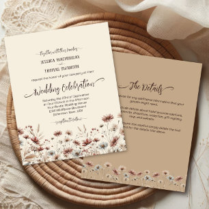 Boho Fleur sauvage BUDGET Wedding Inviter avec/ Dé