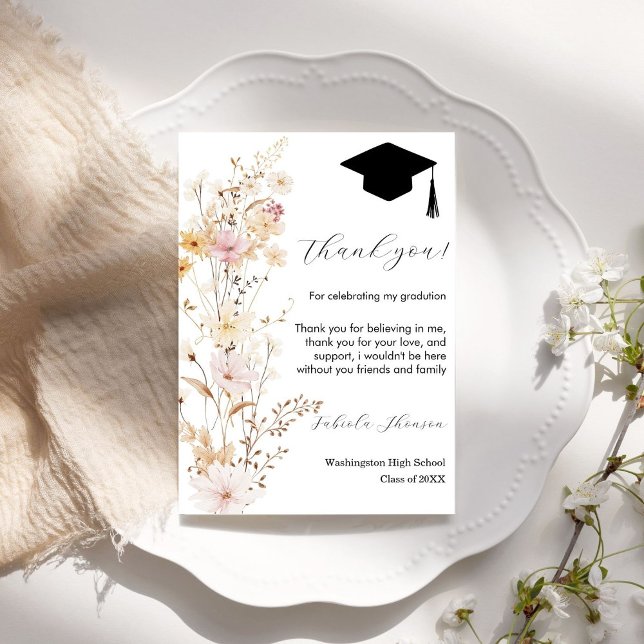 Boho Fleur sauvage Carte de remerciements de gradu (Créateur téléchargé)