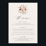 Boho Fleur sauvage Elegant Menus Mariage de automn<br><div class="desc">Améliorez votre expérience de repas mariage de automne grâce à nos menus Mariages Fleur sauvage Boho Elégant. Imprimés sur un charmant arrière - plan crème, ces menus 5x7 mettent en valeur l'allure enchanteresse des fleurs sauvages, donnant le ton parfait à votre célébration élégamment inspirée de la bohème. Avec des détails...</div>