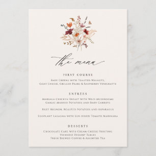 Boho Fleur sauvage Elegant Menus Mariage de automn