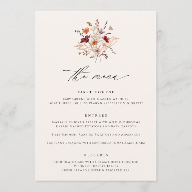 Boho Fleur sauvage Elegant Menus Mariage de automn (Devant)