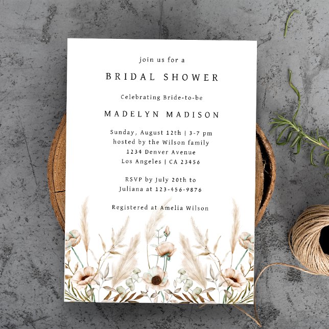 Boho Fleur sauvage Élégante Invitation de douche n (Boho Wildflower Elegant Bridal Shower Invitation
)