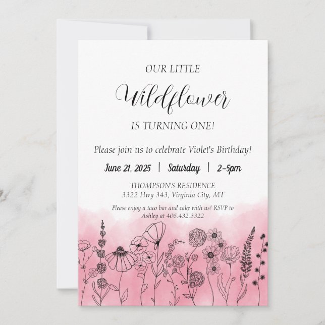 Boho Fleur sauvage Invitation Anniversaire de enfa (Devant)