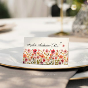 Boho Fleur sauvage Mariage plié Cartes de place