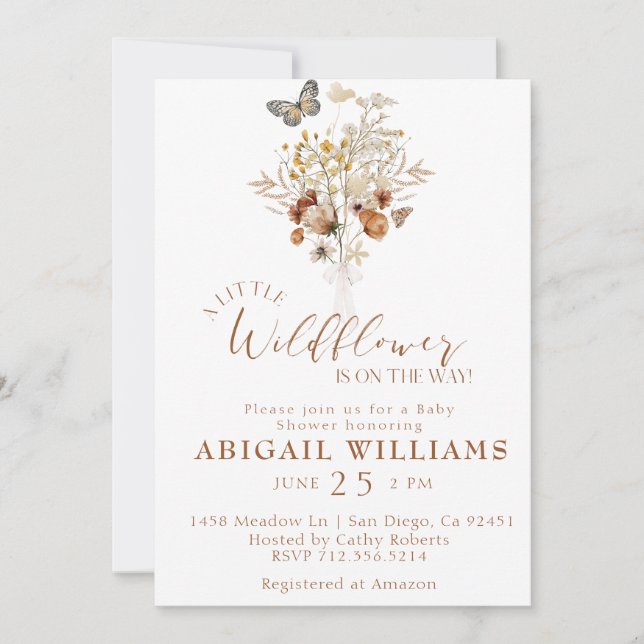 Boho Fleur sauvage papillon Baby shower Invitation (Devant)
