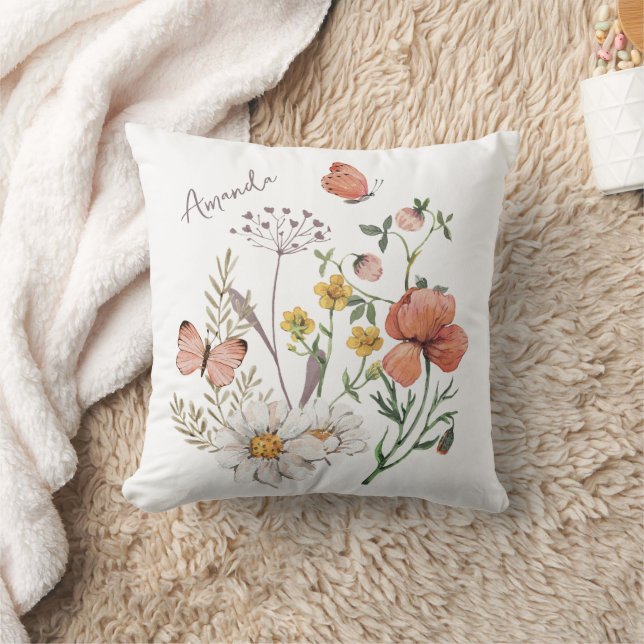 Boho Fleur sauvage Personnalisé Nom Jeu Oreiller (Couverture)