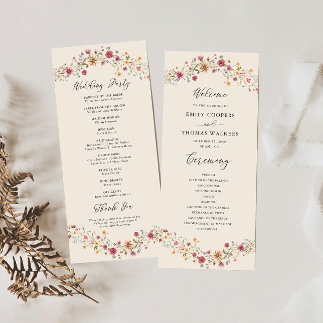 Boho Fleur sauvage Wedding Programme (Créateur téléchargé)