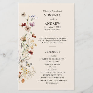 Boho Fleur sauvage Wedding Programme