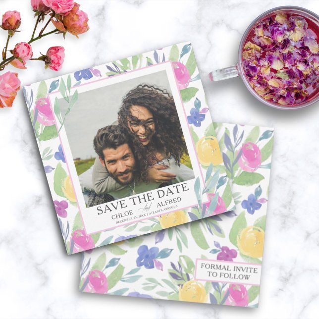Boho Fleurs Aquarelle Faire-Part de Mariage de Dat (Créateur téléchargé)