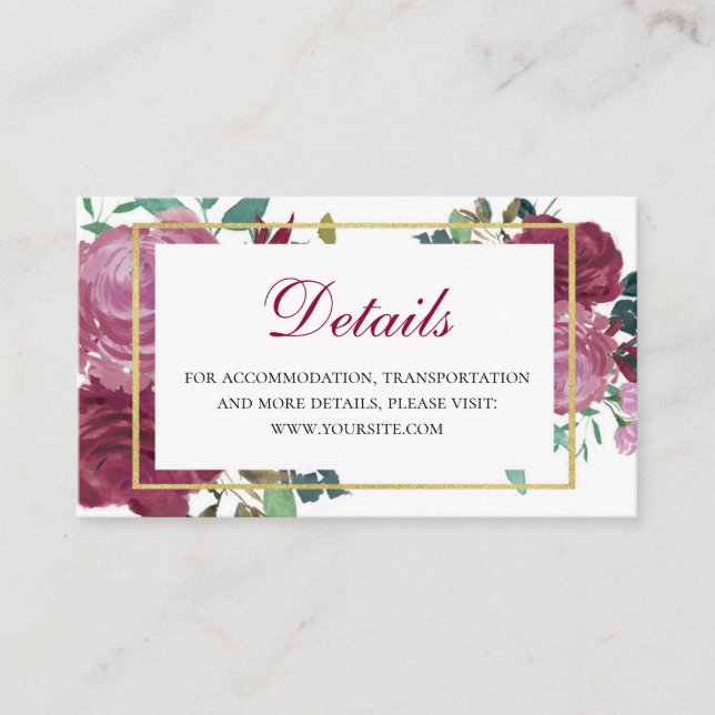 Boho fleurs détails mariages. Carte d'insertion fl (Devant)