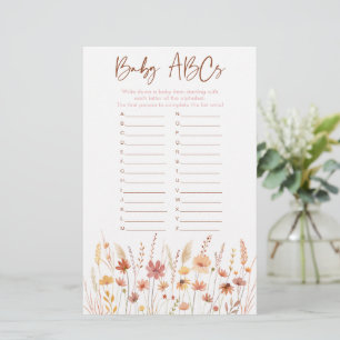 Boho Fleurs sauvages ABC Baby shower Jeu