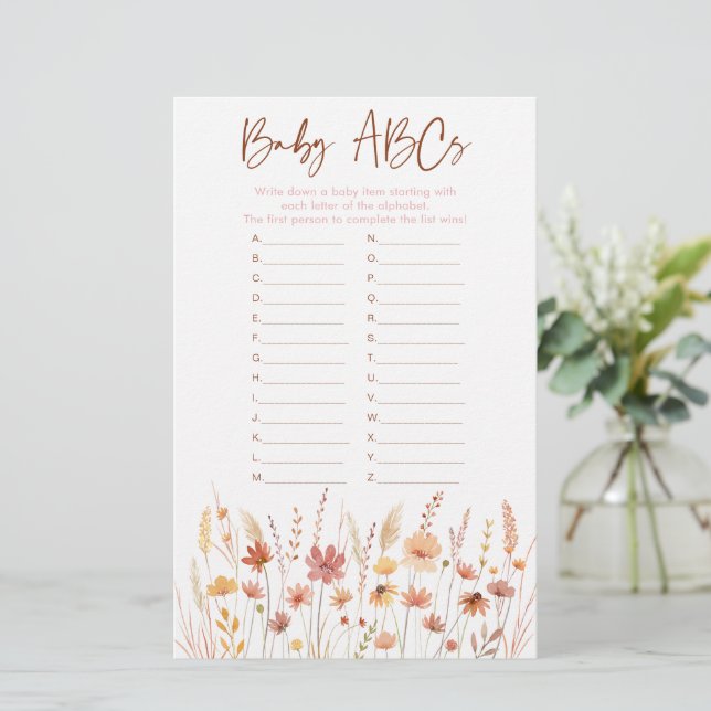 Boho Fleurs sauvages ABC Baby shower Jeu (Debout devant)