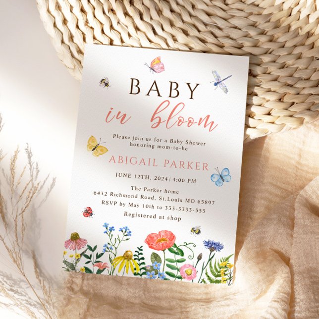 Boho Fleurs sauvages Bee Baby shower Invitation (Créateur téléchargé)