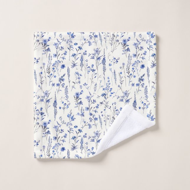 Boho Fleurs sauvages bleu et blanc (Gant de toilette)