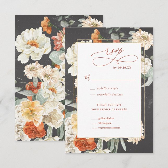 Boho Fleurs Sombres | RSVP de Mariage (Devant / Derrière)