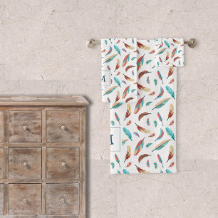 Boho Floating Feathers Motif Monogrammé