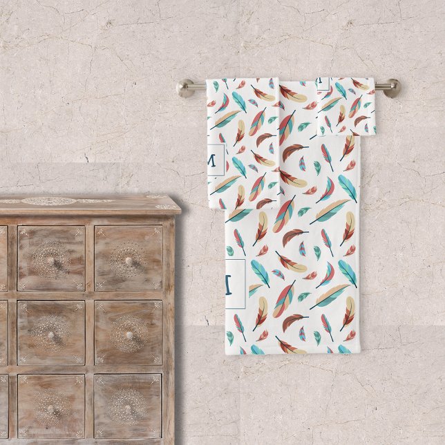 Boho Floating Feathers Motif Monogrammé (Créateur téléchargé)