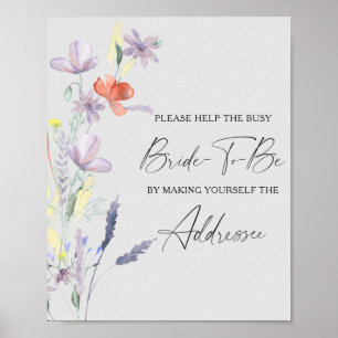 Boho Floral aider la mariée occupée Adresse Poster