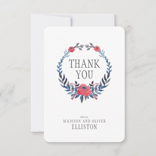 Boho Floral Aquarelle Roses rouges | MERCI (Devant)