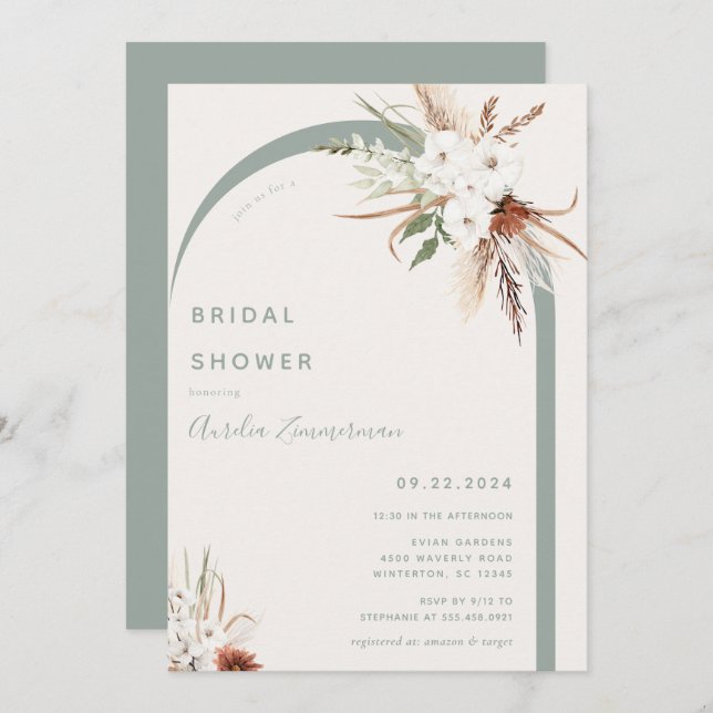 Boho Floral Arch Invitation de la douche nuptiale (Devant / Derrière)
