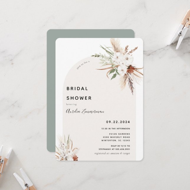 Boho Floral Arch Invitation de la douche nuptiale (Devant/Arrière en situation)