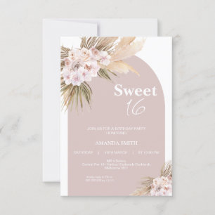 Boho Floral Arch Sweet 16 Anniversaire Invitation