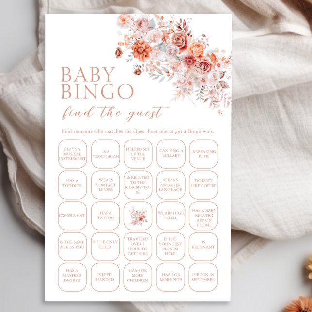 Boho Floral Baby Bingo Trouvez Le Jeu D'Invités (Créateur téléchargé)
