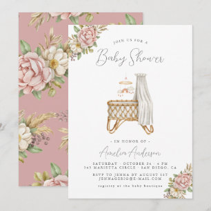 Boho Floral Baby Girl Douche Invitation