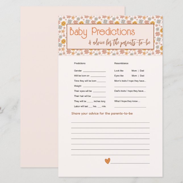 Boho Floral Baby Predictions jeu de carte conseil (Devant / Derrière)