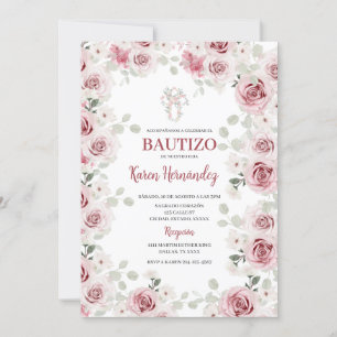 Boho Floral Baptême espagnol Invitation