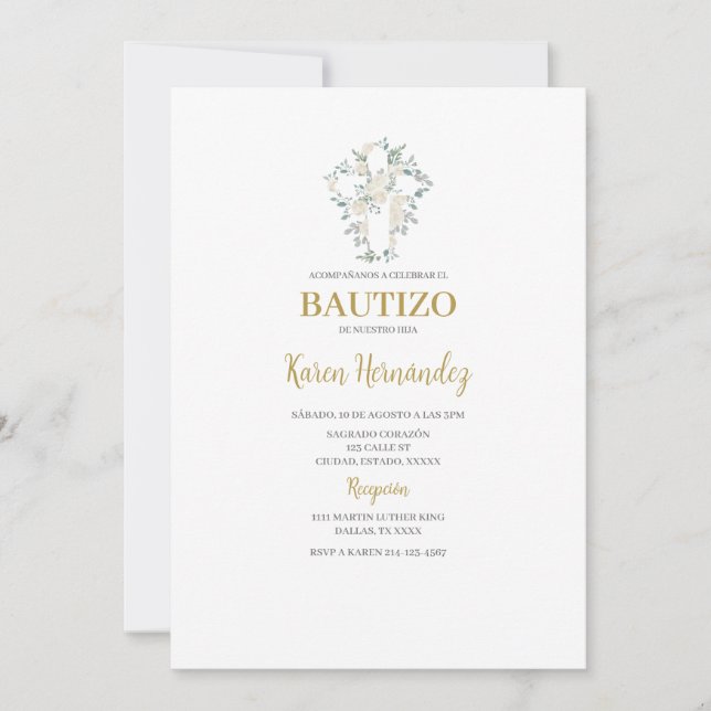 Boho Floral Baptême espagnol Invitation (Devant)