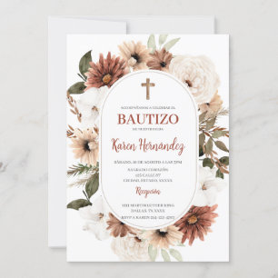 Boho Floral Baptême espagnol Invitation
