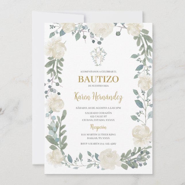 Boho Floral Baptême espagnol Invitation (Devant)