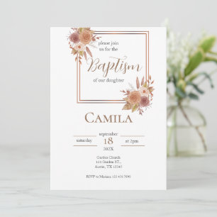 Boho Floral Baptism Invitation pour fille en espag