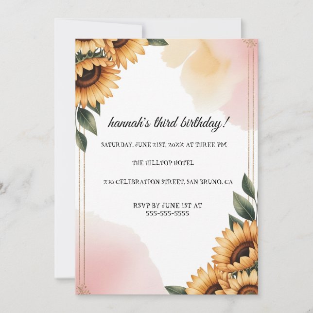 Boho Floral Birthday Party Invitation | Custom Sun (Devant)