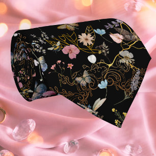 Boho Floral Black Butterfly Garden Cravate