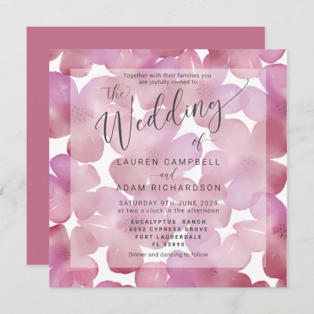 Boho Floral Blush Pink Aquarelle Mariage Inviter (Devant / Derrière)