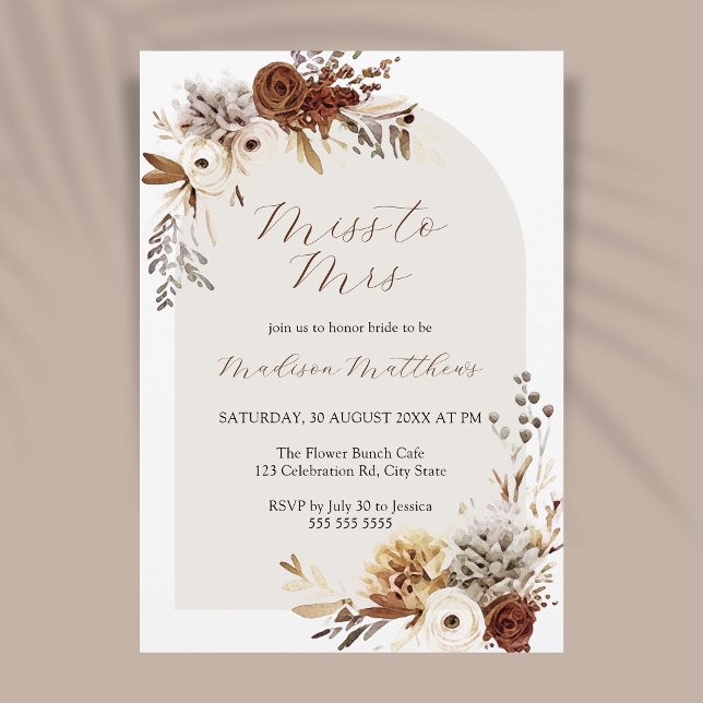 Boho Floral Bridal Shower Invitation - Miss to Mrs (Créateur téléchargé)