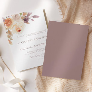 Boho Floral Burnt Orange Fall Wedding Invitation