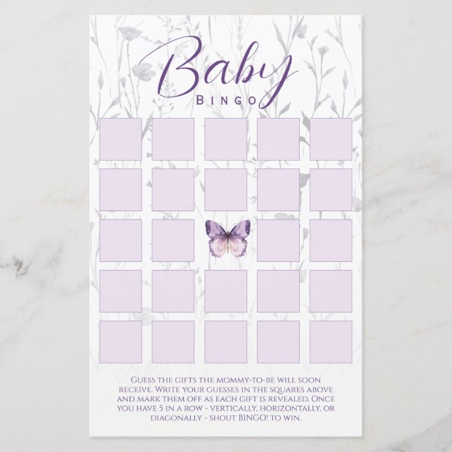 Boho Floral Butal Baby shower Bingo Game Card (Devant)