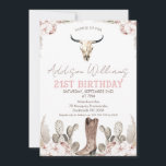 Boho Floral Cactus Rodeo 21e Invitation anniversai<br><div class="desc">Boho Floral Cactus Rodeo 21st Birthday Invitation Sweet western ou rodéo thème fille de vingt-et-unième anniversaire invitation avec un crâne de taureau ou de vache, botte de cowgirl, quelques arrangements floraux avec l'herbe de pampas et cactus. L'invitation de cette fille de 21ème anniversaire à l'ouest est idéale pour une fête...</div>