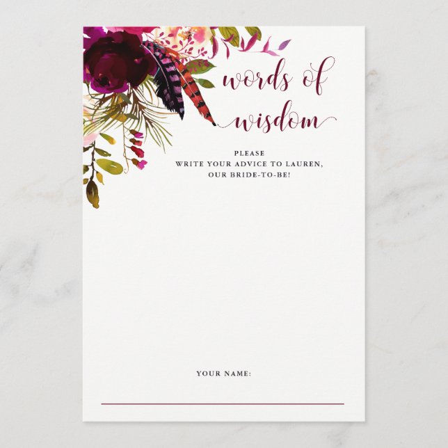 Boho Floral | Carte Fête des mariées (Devant)
