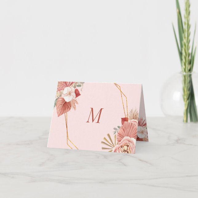 Boho Floral Collage Rose Monogram Note Card (Devant)