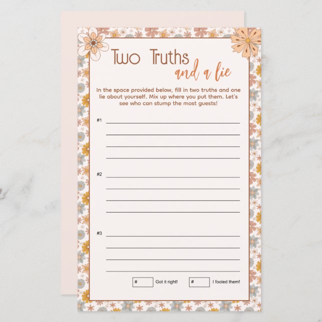 Boho Floral Deux Vérités et un Mensonge Jeu (Devant / Derrière)