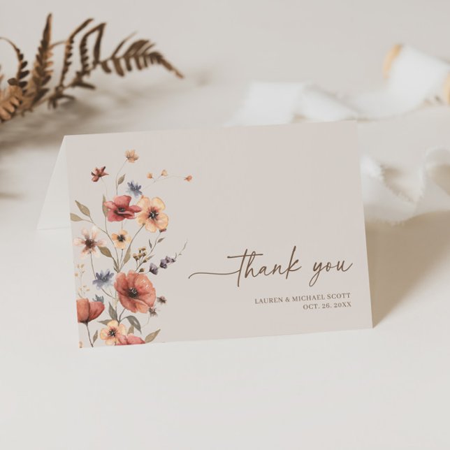 Boho Floral Elegant Mariage de automne Carte de re (Thank You Card)